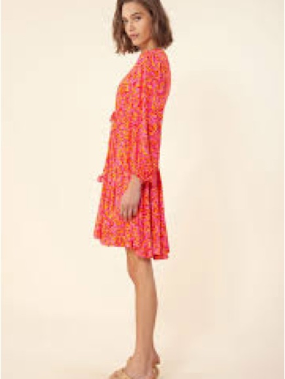 Hale Bob Floral Long-Sleeve A-Line Dress in Bright Pink size small NWT